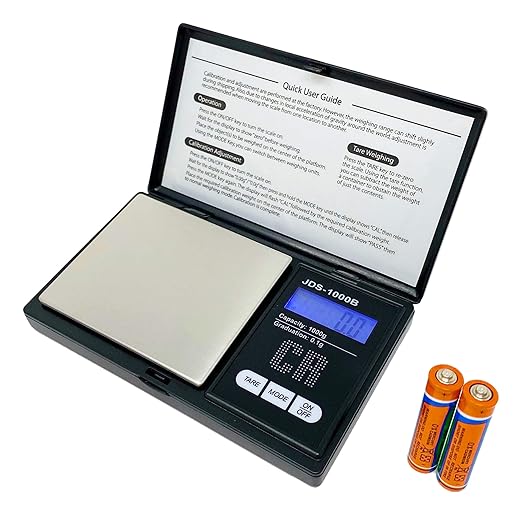 CR Premium Digital Food Scale - 1000g by 0.1g, Portable & Black (JDS-1000B) (Battery Included)