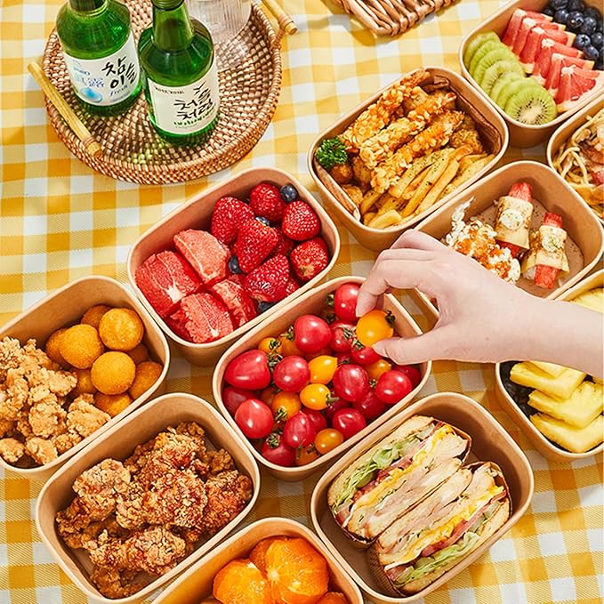 50-Pack 19oz Disposable Kraft Paper Bowls with Lids and Forks, Disposable Meal Prep Containers Bowls Disposable Food Prep Container with Lids, Freezer and Microwave Safe for Hot Soup Cold Food Takeout