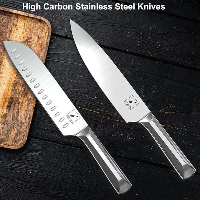 Knife Block Set, imarku 16 Pcs Kitchen Knife Set with Sharpening Rod, High Carbon Stainless Steel Knives Set for Kitchen with Ergonomic Non-Slip Handle, Dishwasher Safe