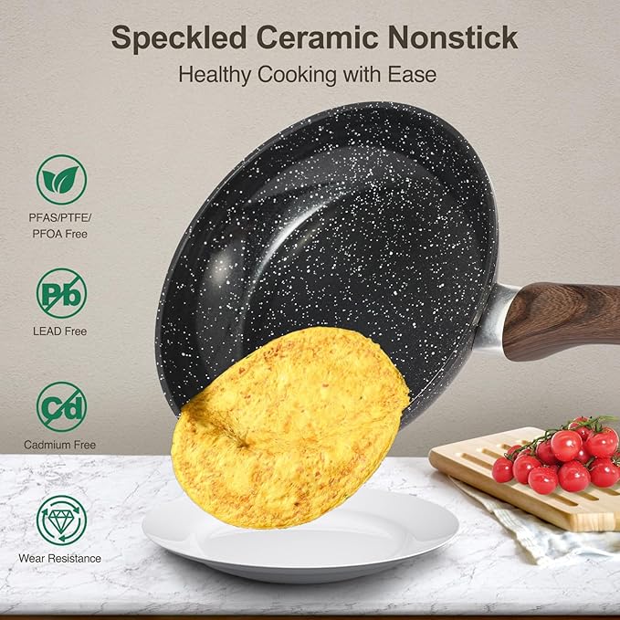 Pots and Pans Set Non Stick, 12pcs Black Ceramic Cookware Set, Non-toxic Induction Cookware Kitchen Cooking Set, PFAS and PFOA Free