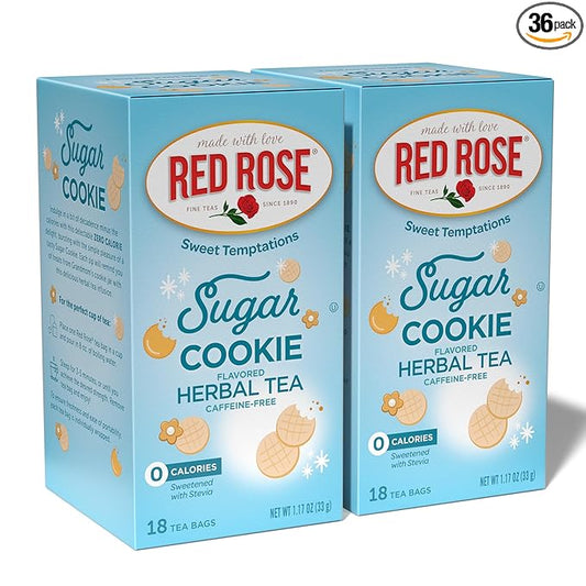 Red Rose Sweet Temptations Dessert Tea Sugar Cookie, Zero Carbs, Zero Sugar Bursting with Flavor Caffeine-Free Delicious Beverage Herbal Tea, 18 Count Pack of 2 Fruit Naturally Flavored Herbal Tea