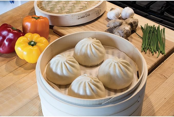 Helen's Asian Kitchen Bamboo Food Steamer with Lid - 100% Natural Bamboo - Basket Steamers for Cooking Dumplings, Dim Sum, Veggies, Fish, Meat - Preserve Nutrients & Flavors - 6-Inch