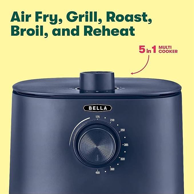 BELLA 2.9QT Manual Air Fryer, No Pre-Heat Needed, No-Oil Frying, Fast Healthy Evenly Cooked Meal Every Time, Removeable Dishwasher Safe Non Stick Pan and Crisping Tray for Easy Clean Up, Matte Blue