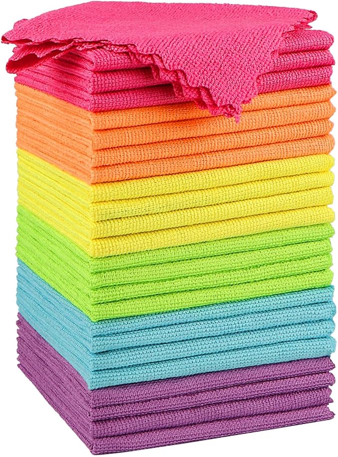 Orighty Microfiber Cleaning Cloth, 24 Pack Highly Absorbent Cleaning Rags, Household Cleaning Supplies, Reusable Lint Free Cloths Microfiber Rag for House, Kitchen, Car Care, 11.5 x11.5 inch