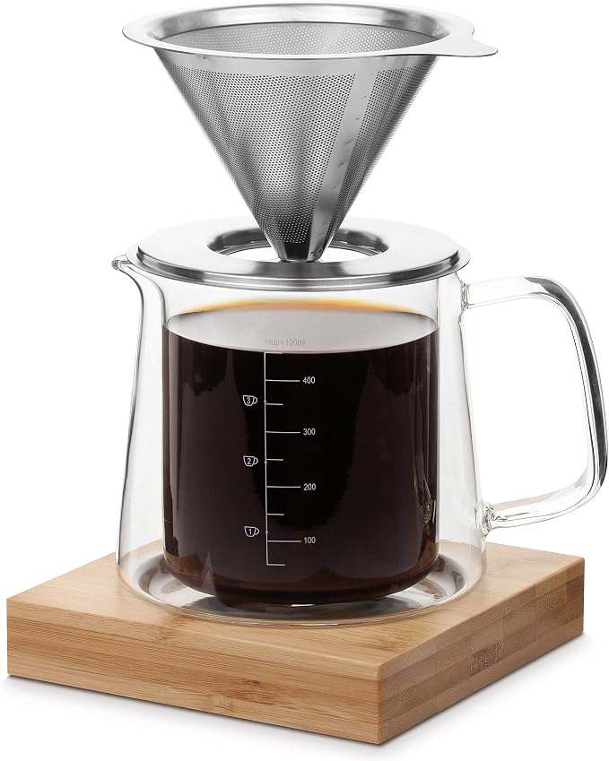 Brew To A Tea BTaT- Pour Over Coffee Maker Set, Double Wall Glass, 16 oz by BrewToATea