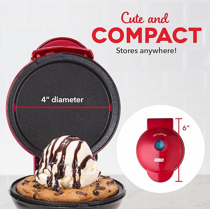 DASH Mini Maker Waffle Maker + Griddle, 2-Pack Griddle + Waffle Iron - Red