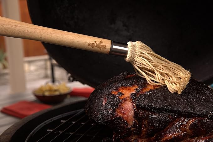 18" Basting Mop - BBQ Mop Brushes for Sauce, Extra-Absorbent Double Head, Ergonomic Durable Natural Oak Handle, BBQ Grill Brush & Sauce Brush