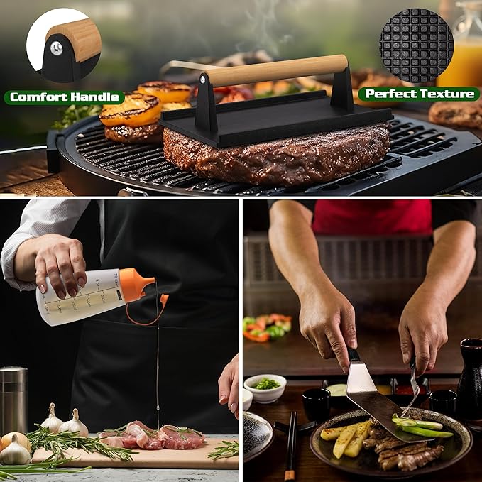 120 Pcs Griddle Accessories Kit for Blackstone - Perfect Flat Top Grill Accessories for Outdoor, Professional Round Melting Dome with Cast Iron Smash Burger Press for Barbecue.