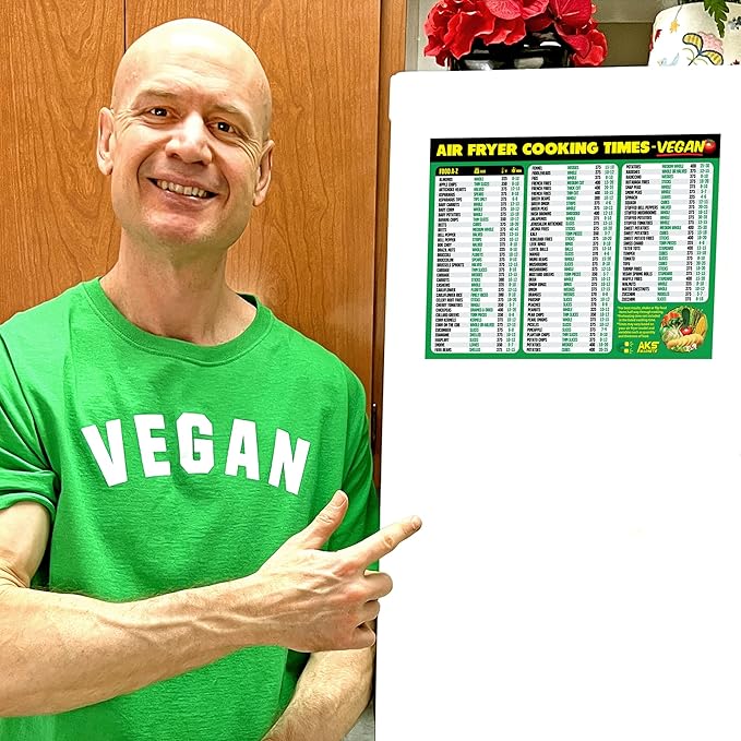 Air Fryer Cheat Sheet Magnet, Vegan Edition - Air Fryer Cooking Times Chart for 100 Vegan Food Items - Magnetic Airfry Guide for Vegetarian Cookbooks and Recipes - Plant Based Diet Airfryer Accessory