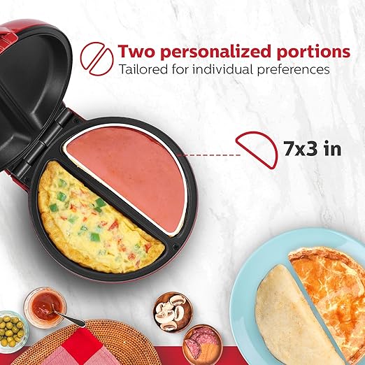 Holstein Housewares Omelet Maker, Non-Stick, Stainless Steel | 2 Individual Portions | Red | Pack of 6