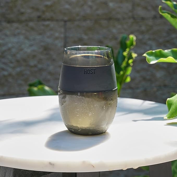 HOST Wine Freeze Cooling Cup, Plastic Double Wall Insulated Freezable Drink Chilling Tumbler with Freezing Gel Wine Glasses for Red and White Wine, Set of 1, 8.5 oz, Smoke