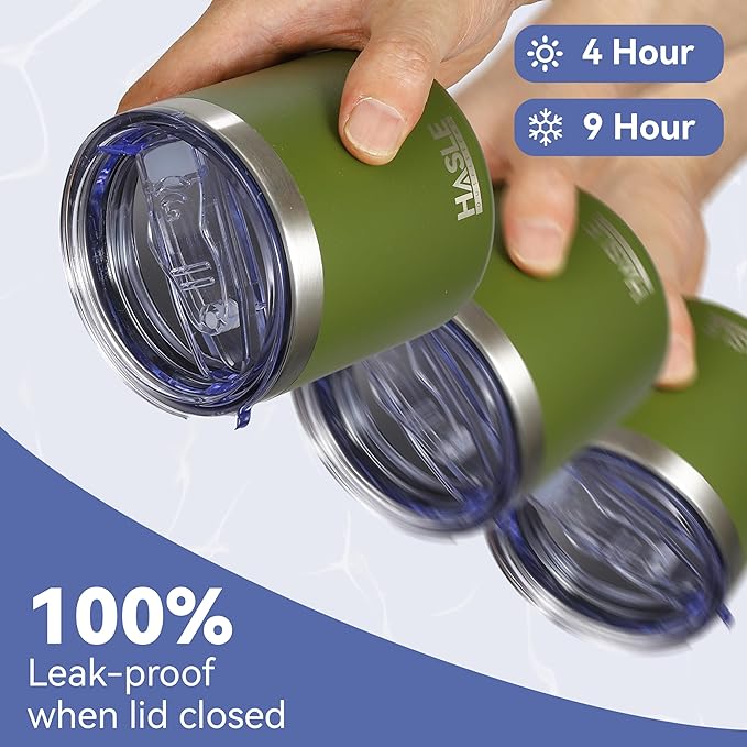 HASLE OUTFITTERS 10oz Insulated Tumblers with Lid and Straw,Stainless Steel Tumbler Travel Coffee Mug,Double Wall Reusable Tumbler Cup for Iced and Hot Drinks（Army Green，12 Pack