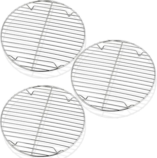 P&P CHEF Round Cooking Rack, 3 Pcs Stainless Steel Baking Cooling Steaming Grilling Rack, Fits Air Fryer/Stockpot/Pressure Cooker/Round Cake Pan, Oven & Dishwasher Safe (9 Inch)