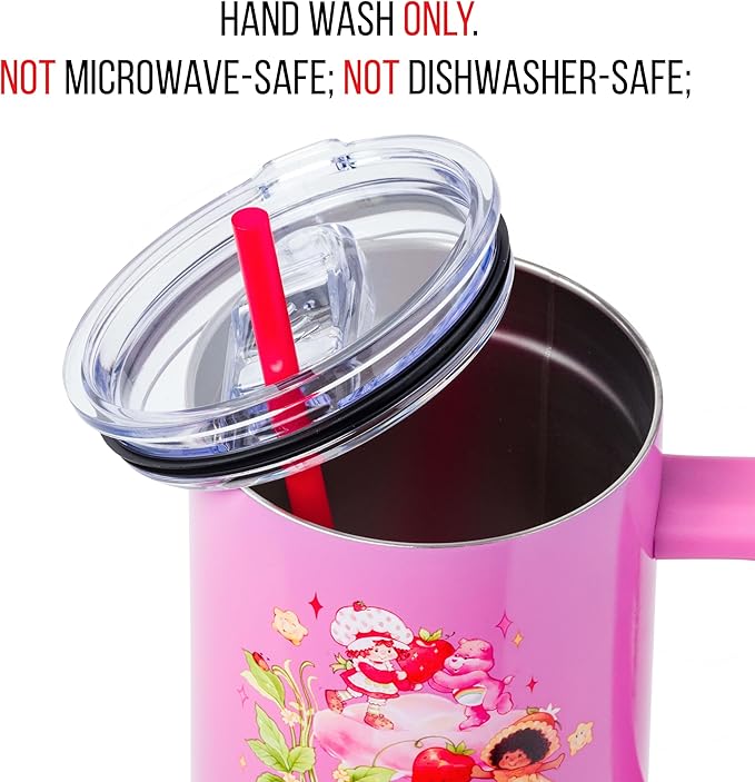 Silver Buffalo Care Bears and Strawberry Shortcake Ombre Stainless Steel Tumbler with Handle, Fits in Standard Cup Holder, 40 Ounces