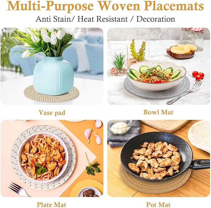 Billbotk 8" Trivets for Hot Dishes, Hot pots and Pans, 6 Heat Resistant Hot Pads, Pot Holders for Kitchen, Hot Plate Mats for Table, Kitchen Decor for Counter, Home Essentials, Farmhouse(Boho)