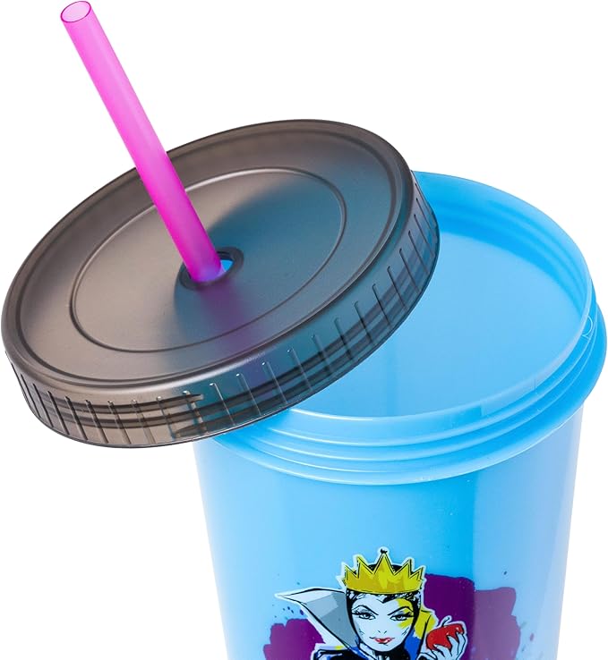 Silver Buffalo Disney Villains 4 pack Color Change Plastic Tumbler Featuring The Evil Queen, Cruella De Vil, Ursula, and Maleficent, 24 Ounces