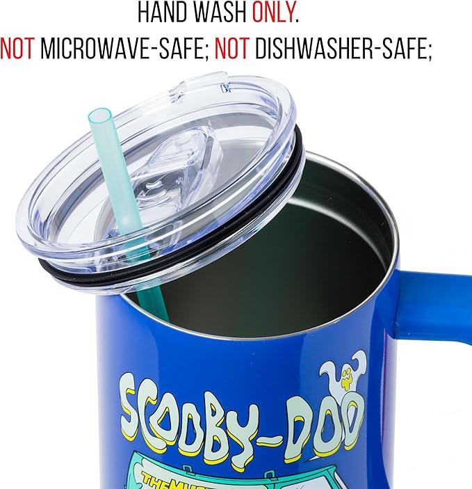 Silver Buffalo Scooby-Doo “Where Are You!” Stainless Steel Tumbler with Handle Featuring The Mystery Machine, Fits in Standard Cup Holder, 40 Ounces