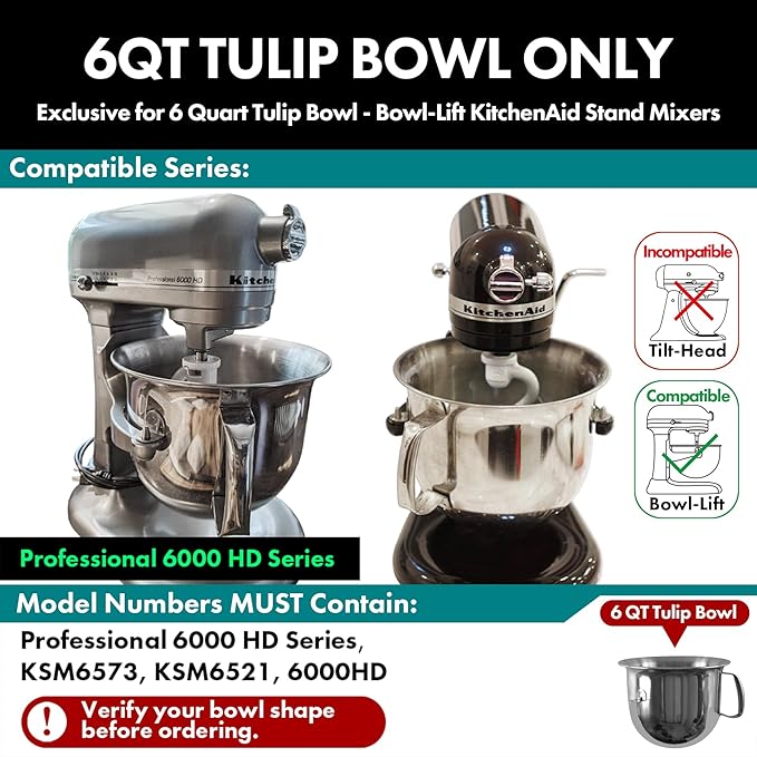 Stainless Steel Paddle，Flat Beater - Accessories and Attachments for KitchenAid Mixers, Fit 6 QT Tulip Shaped Bowl