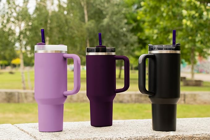 HALM Stanley Quencher Tumbler Glass Straws Purple Reusable Replacement Straws for Tumbler with Handle Stainless Steel Drinking Cup Accessory BPA-Free & Dishwasher Safe
