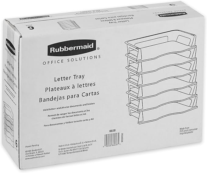 Rubbermaid Regeneration Letter Tray, Six Tier, Plastic, Black (86028) (Pack of 6)