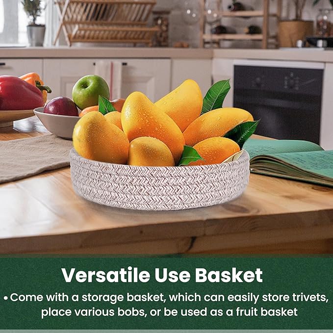 8 Inch Trivets for Hot Dishes, Hot Pots and Pans, Thick Heat Resistant Large Coaster for Kitchen, Hot Pads, Kitchen Essentials, Kitchen Decor for Table & Countertop with Storage Basket, 5 Pcs