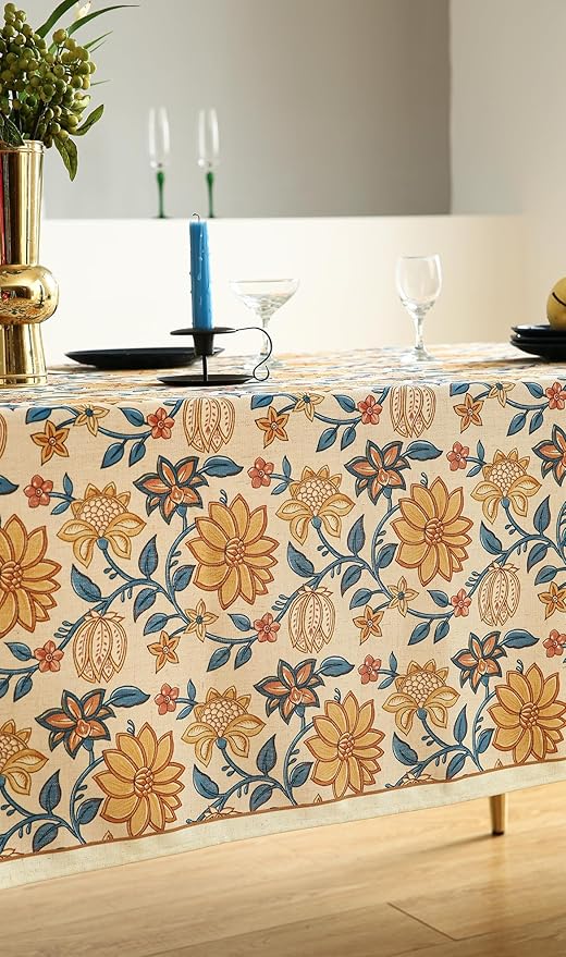 ISAENNE Designer Bohemian Floral Small Rectangle Tablecloth,Linen Colorful Table Cloth,Wrinkle Resistant Decor Tablecloths for Dining Thanksgiving Kitchen Party Christmas,55"*71"-Estevan B