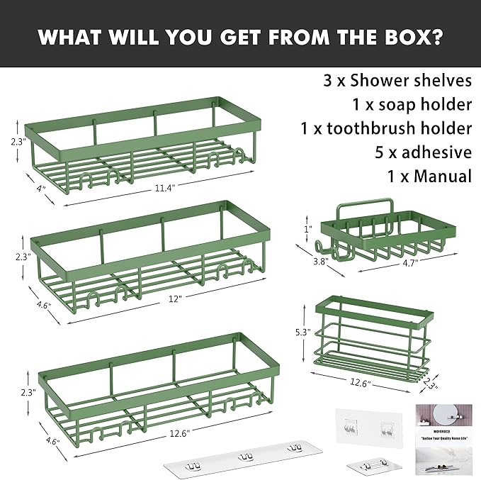 Moforoco Adhesive Shower Caddy Organizer Shelves Rack - 5 Pack Corner Bathroom Storage Organization, Home & Kitchen Decor Inside RV Accessories, Hanging First Apartment Household Camper Essentials