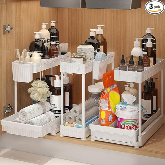 3 Pack Multi-Purpose Under Sink Organizers and Storage (White, 12.85 inches)