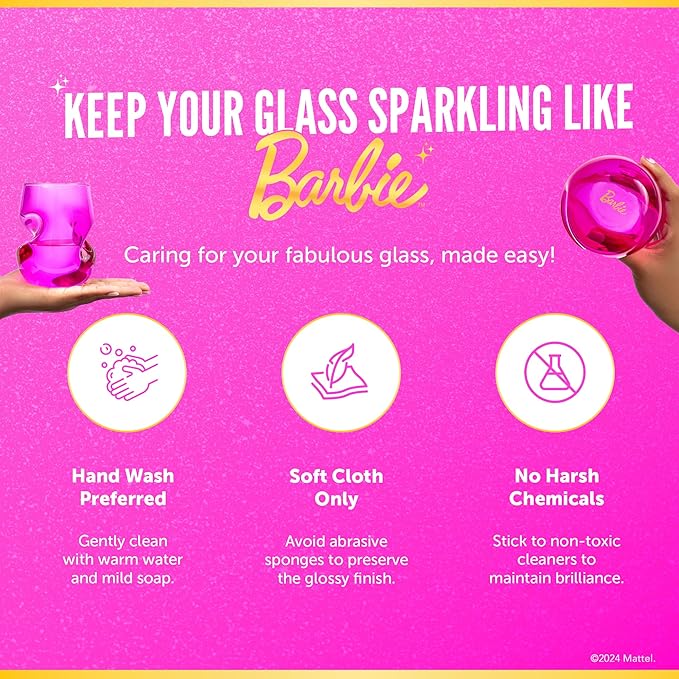 Dragon Glassware x Barbie Wine Glasses - 16 oz Magenta & Pink Wine Glasses Set of 2 - Stemless with Finger Indentations - Aerates Naturally - Barbie Gifts for Women