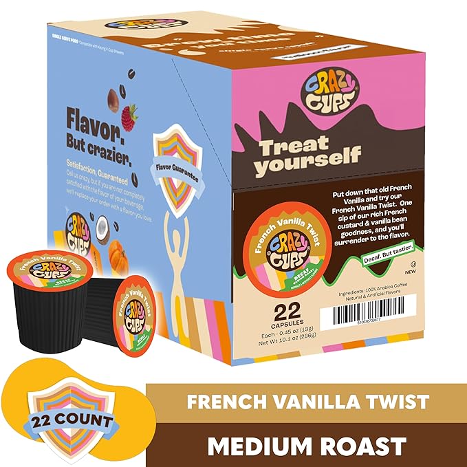 French Vanilla Decaf Flavored Coffee Pods - Amazing Decaf French Vanilla Twist Single-Serve Pods for Keurig K Cup Brewer Machines,22 Count (Pack of 1)
