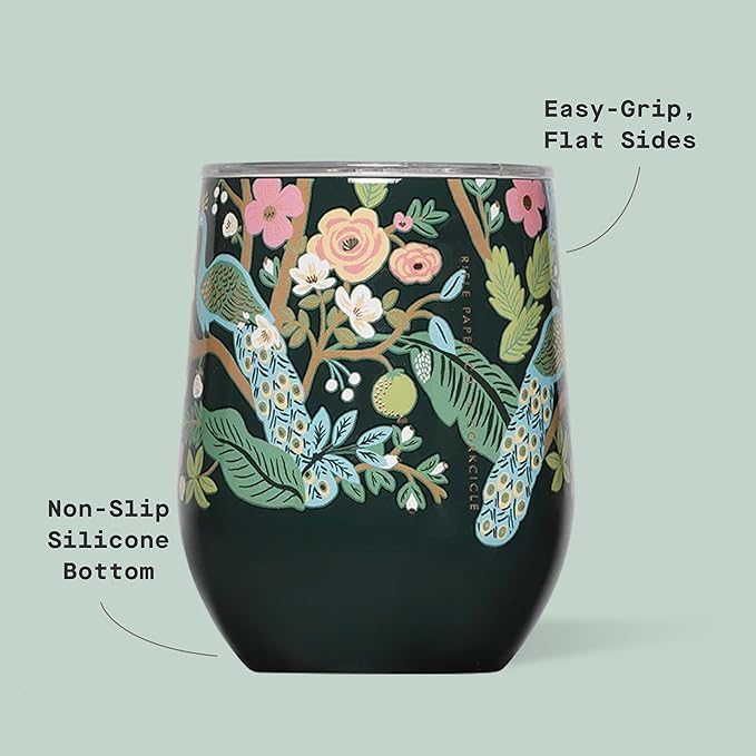 Corkcicle Stemless Insulated Wine Glass Tumbler - Keeps Beverages Cold 6 Hrs Hot 3 Hrs - Stainless Steel - Easy-Grip - Gift for Mom - Great for Mother's Day or Christmas - 12 oz - Peacock Blue