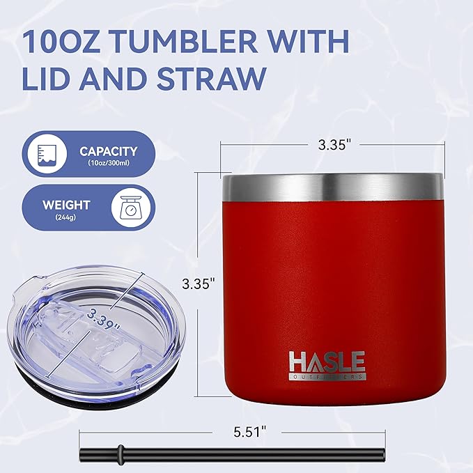HASLE OUTFITTERS 10oz Insulated Tumblers with Lid and Straw,Stainless Steel Tumbler Travel Coffee Mug,Double Wall Reusable Tumbler Cup for Iced and Hot Drinks(Red,1 Pack