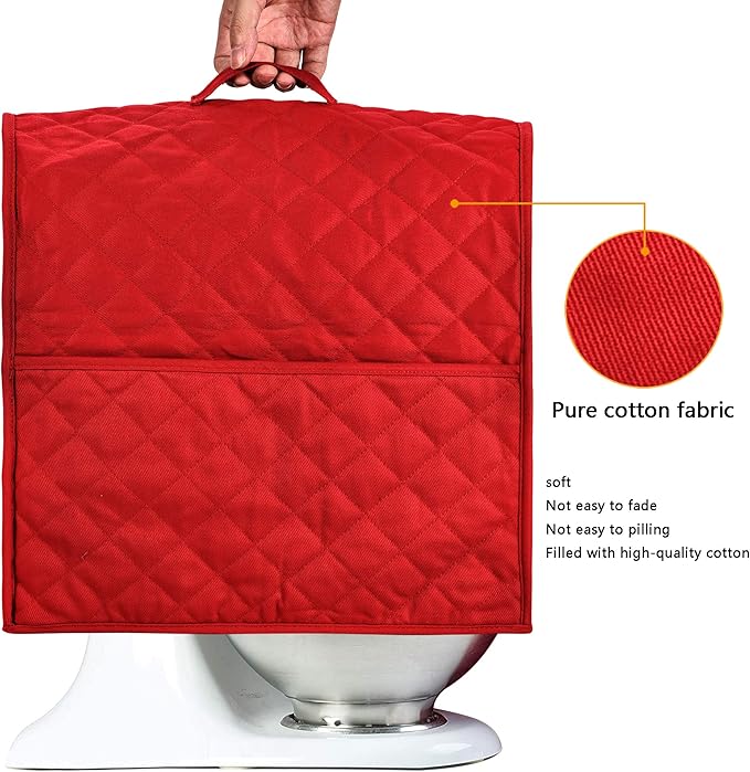 Stand Mixer Cover compatible with Kitchenaid Mixer, Fits All Tilt Head & Bowl Lift Models,The Fabric Is Pure Cottot,Fine, Soft, Not Easy to Fade, Not Easy To Pilling. (Fits for 6-8 Quart, Red)
