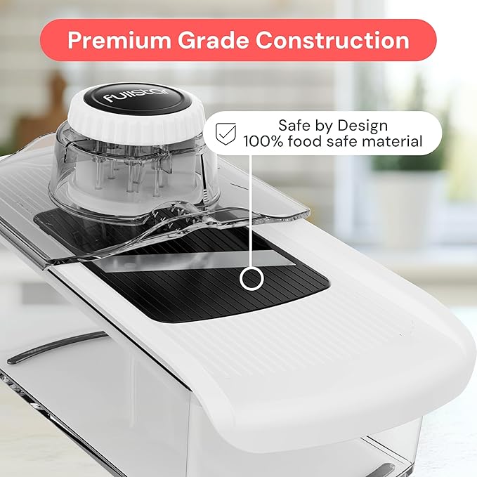 Fullstar Mandoline Slicer for Kitchen, Fruit Cutter, Cheese Grater, Cucumber Slicer, Veggie Spiralizer, Food Cutter & Kitchen Gadgets & Gifts with Safety Glove (6 in 1, Clear)