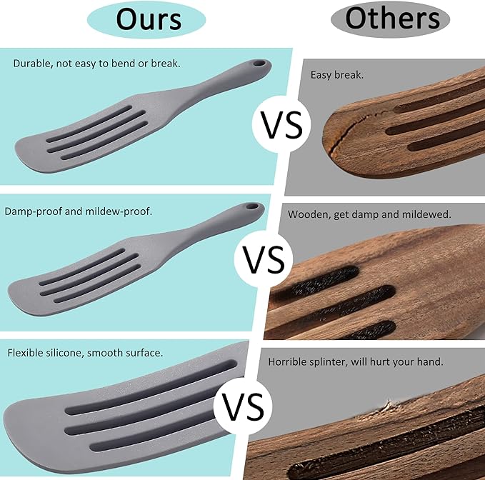 Tongjude Silicone Spurtle Set, Silicone Spatula Set, Heat Resistant Cooking Utensil for Nonstick Cookware, Serving，Baking, Whisking, Smashing, Scooping, Spreading, 4 Piece