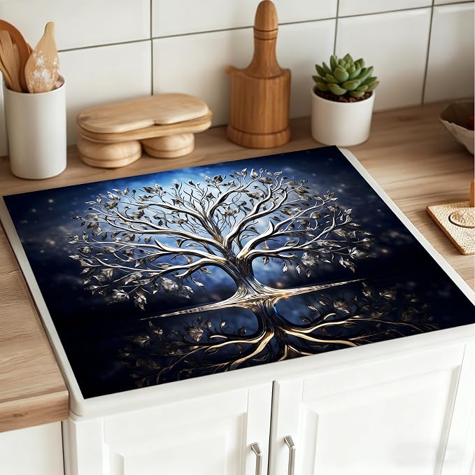 Silver Tree of Life Stove Top Cover 28.3 x 20.5 Inches, Heat Resistant Glass - Image 5