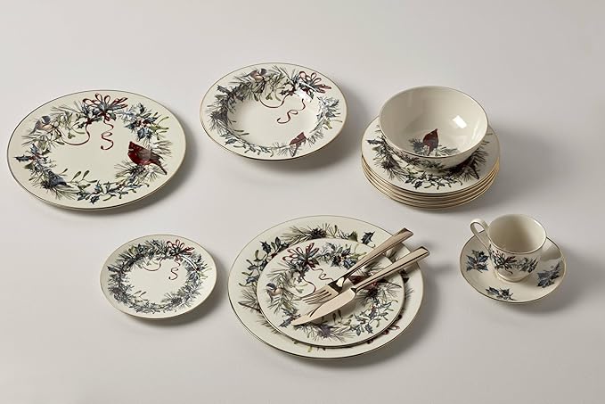 Lenox 835219 Winter Greetings 6-Piece Dinner Plate Set, 10.75', Christmas Drinkware, Holiday Hosting