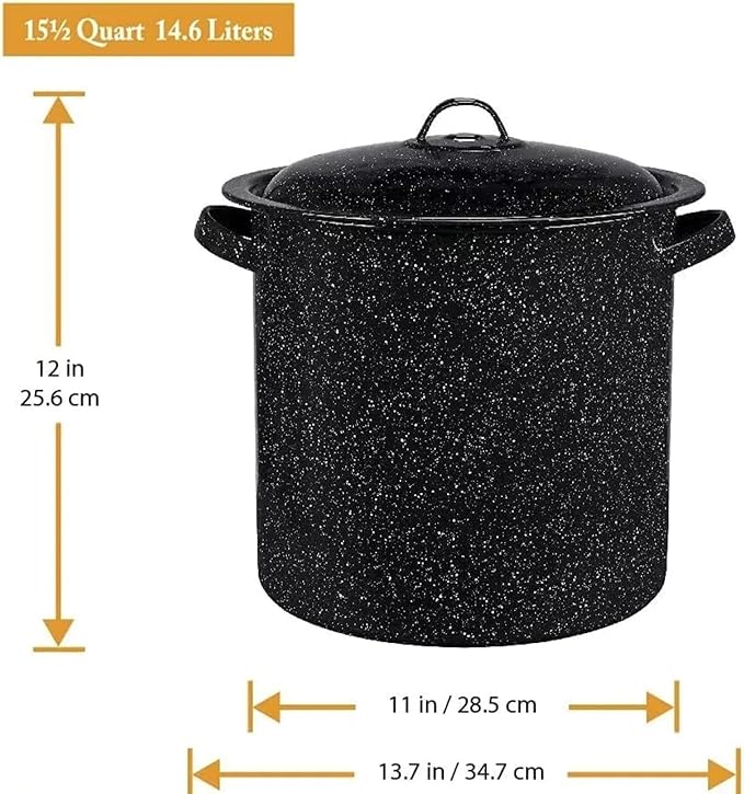 Granite Ware 15.5-Quart Stockpot, Large Capacity for Soups, Stews, Pasta - Durable Graniteware with Non-Stick Surface for Easy Cleaning - Chip-Resistant & Even Heat Distribution (Speckled Black)