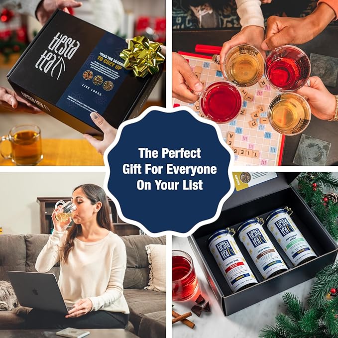 Tiesta Tea - Holiday Loose Leaf Tin Gift Box, High to Non Caffeinated Tea Variety Pack, Make Hot & Iced, 3 Tins of Assorted Holiday Blends, Fireside Spice, Peppermint Cocoa & Cocoa Mocha