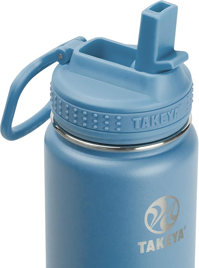 Takeya Actives Water Bottle with Straw Lid - Durable & Easy-Care Water Bottle with Stainless Steel Insulation - BPA-Free Lid with Carry Handle & Straw - Dishwasher-Safe - 24 oz, Bluestone