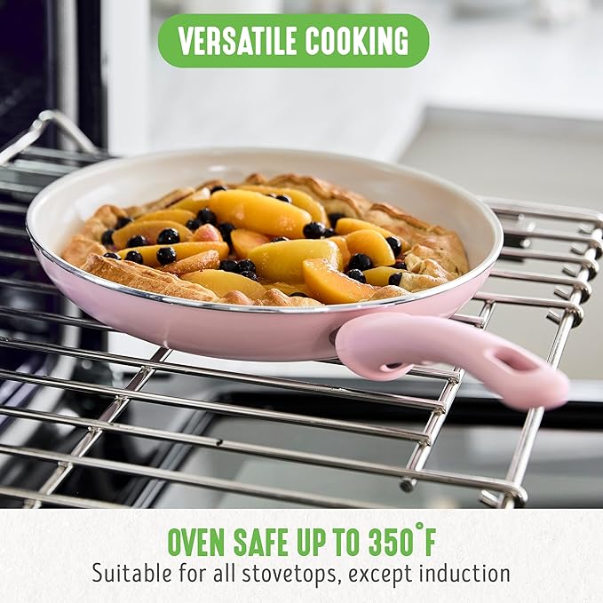 GreenLife Soft Grip Healthy Ceramic Nonstick, 12" Frying Pan Skillet with Lid, PFAS-Free, Dishwasher Safe, Pink