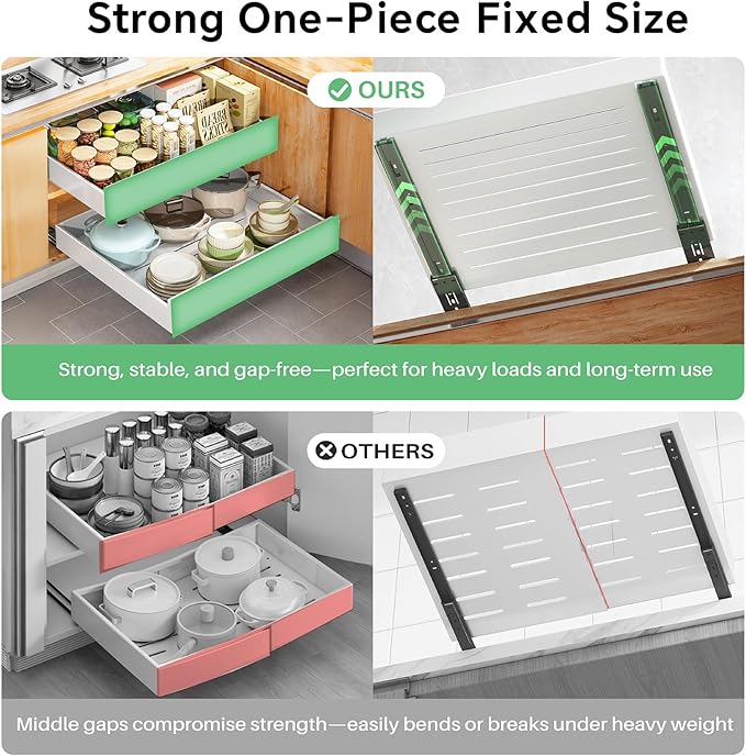 Pull out Cabinet Organizer, 21"Deep, Heavy Duty Full-Extension Slide out Drawers for Kitchen Cabinets with Nano Adhesive, Roll Out Shelf Sliding Cabinet for Pots, Bathroom, Pantry, Under Sink, White
