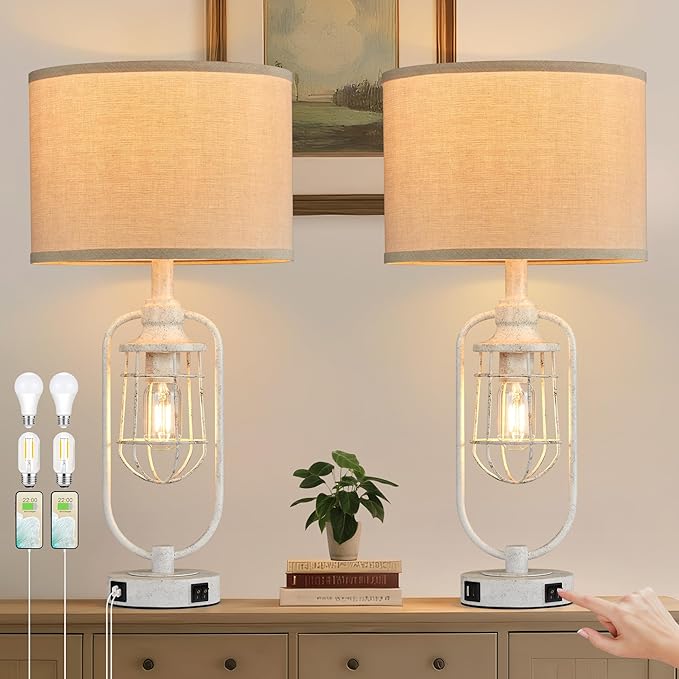 Farmhouse Table Lamps for Living Room Set of 2, Lamps for Night Stands Set of 2 by SRJJRS