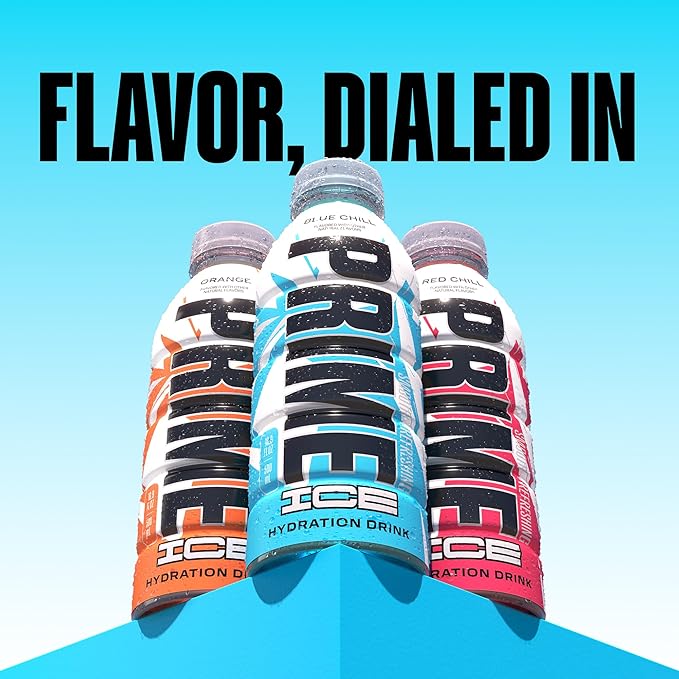 PRIME Hydration ICE BLUE CHILL, Sports Drinks, Electrolyte Enhanced for Ultimate Hydration, 250mg BCAAs, B Vitamins, Antioxidants, Low Sugar, 16.9 Fl Oz, 12 Pack