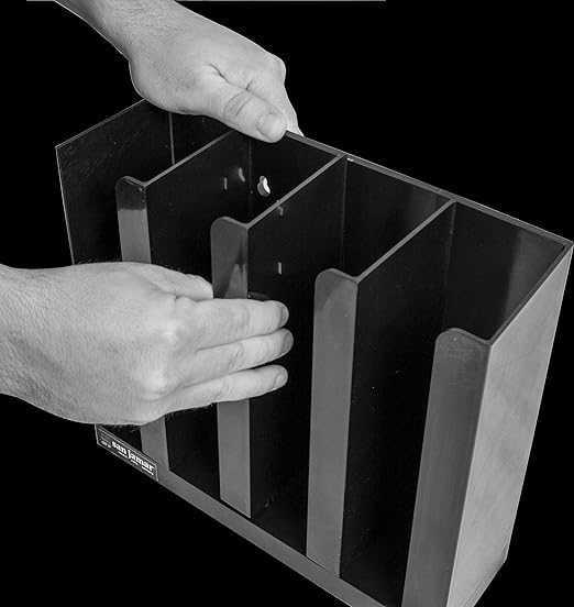 San Jamar Portion Cup and Lid Organizer Fits 2-3" Cups and Lids with Removable Dividers for Kitchen, Restaurant, and Fast Food, Plastic, 10 x 11.5 x 3.75 Inches, Black
