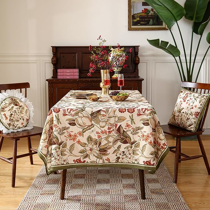 ISAENNE Designer Bohemian Linen Small Rectangular Tablecloth,Colorful Floral Pattern Table Cloth,Wrinkle Resistant Decorative Tablecloths for Dining Thanksgiving Kitchen Party,55"*71"-Grace A