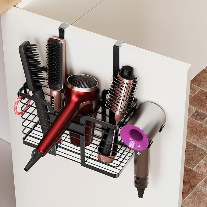 YIGII Hair Dryer Holder,3 in 1 Hair Tools Organizer Blow Dryer Holder Adjustable Height Cabinet Door/Wall Mounted Bathroom Organizer and Storage for Hair Dryer,Flat Irons,Curing Wands.