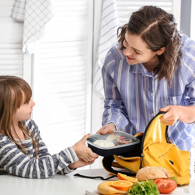 100-Piece (50-Pack) 24 OZ Meal Prep Containers Reusable with Lids, Sturdy Leakproof & Food Safe, Microwave, Freezer, Dishwasher Safe To Go Food Containers, Plastic Take Out Containers, Black