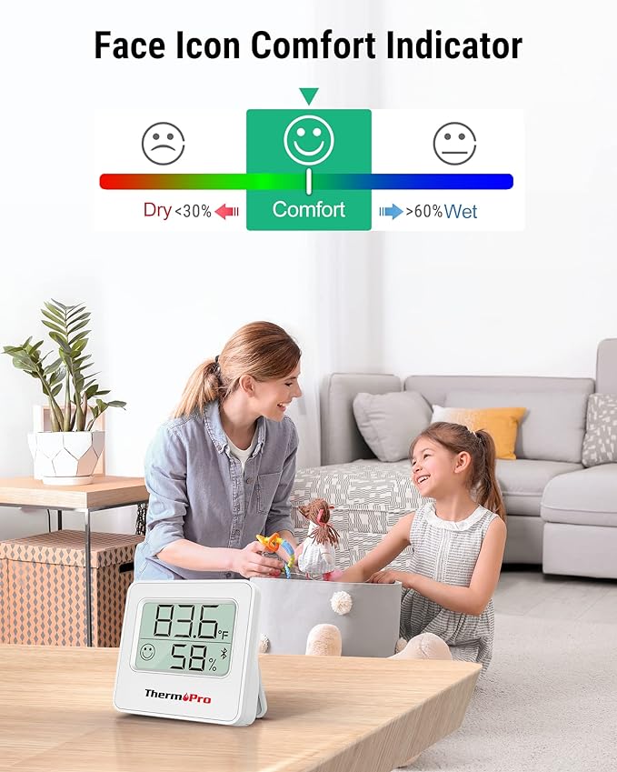ThermoPro TP357 Digital Hygrometer Indoor Thermometer of 260FT, Bluetooth Thermometer Humidity Meter with Smart App, Room Thermometer Humidity Gauge with Temperature Humidity Sensor