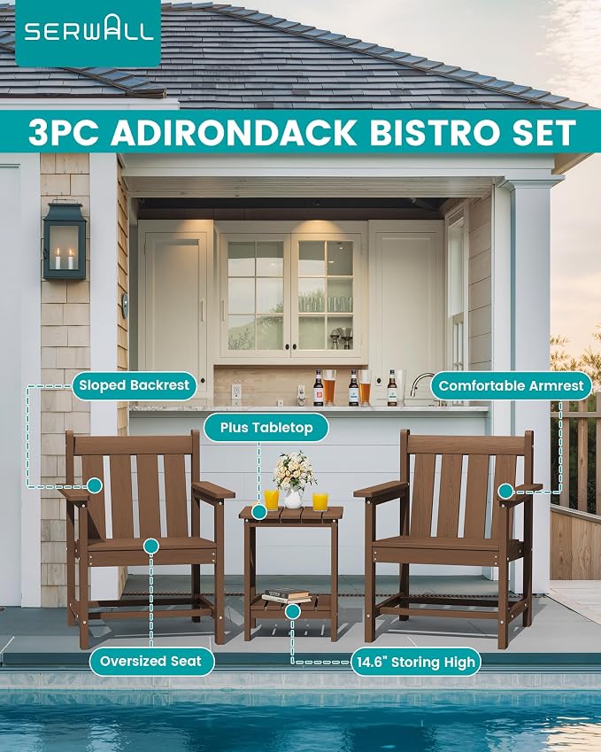 SEWRWALL Patio Furniture Set, HDPE Material All Weather Use Adirondack Chair Set - Image 4